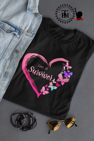 I'm A Survivor Heart Butterflies (Breast Cancer)